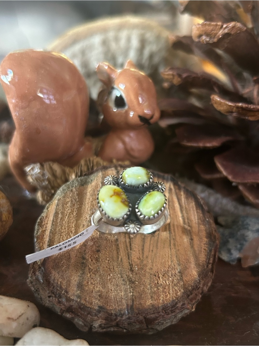 925 Sterling three stone pretty palomino turquoise ring
